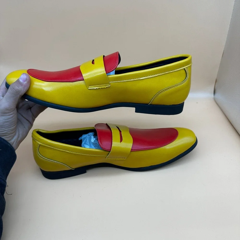 Men's Two-Tone Yellow and Red Slip-On Loafers